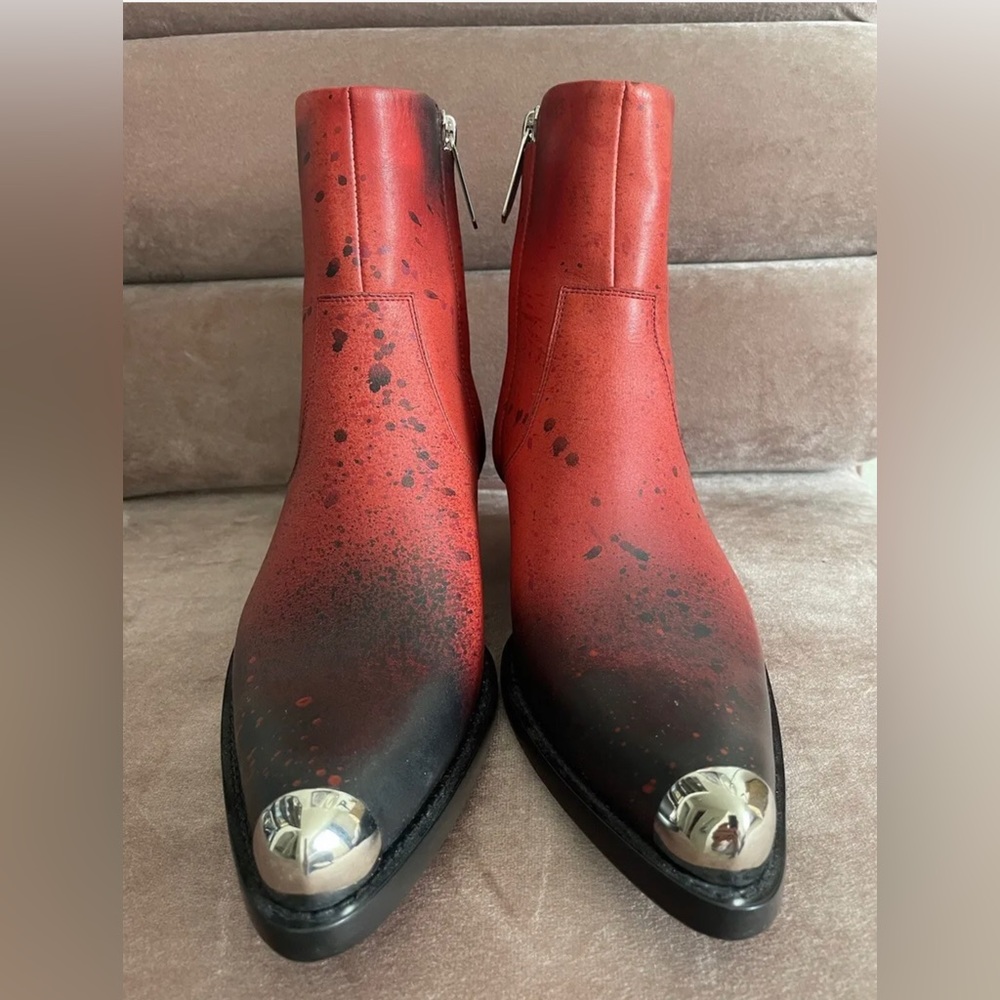 Calvin Klein x Raf Simons red splatter Painted cowboy boot 38.5 $1750